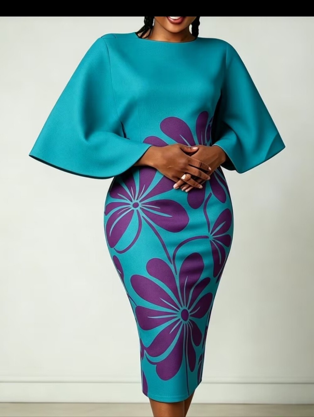 New Teal/Purple Sheath Dress with Purple Floral Print Size 18 - Picture 5 of 5